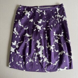 Women's Banana Republic Size 6 Purple Floral Midi Skirt Lined Silk Cotton Blend